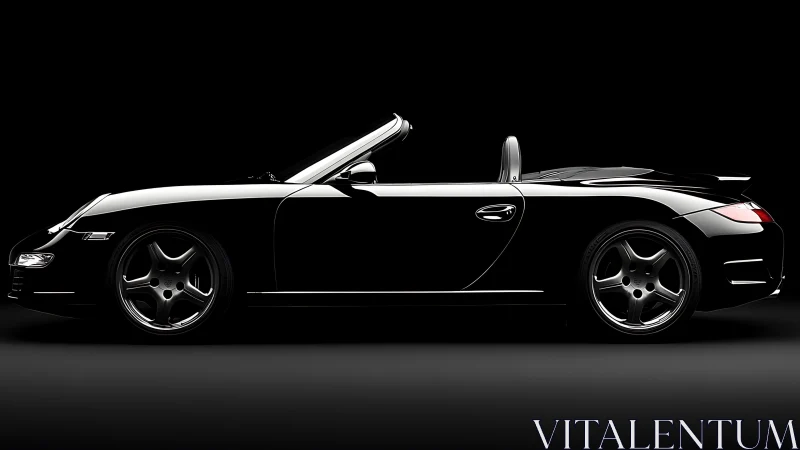 Glossy black convertible rendered in dramatic side profile light