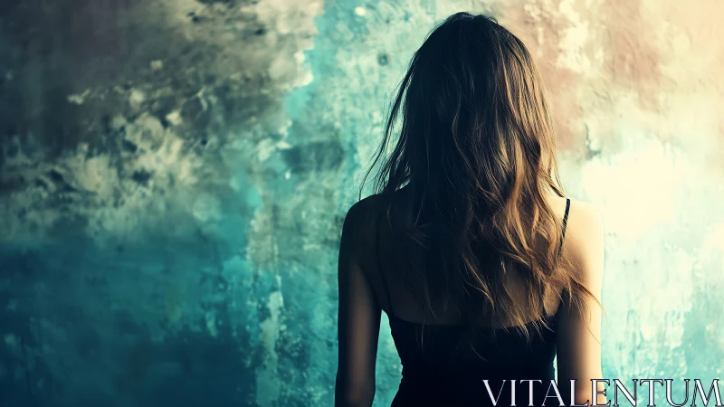 Quiet moment with a woman lost in soft blue daydreams.