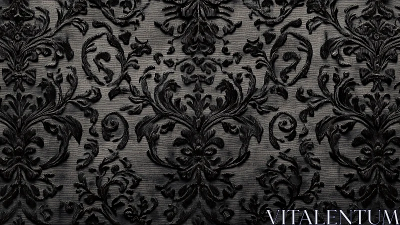 Ornate black damask pattern conveys dark, refined luxury