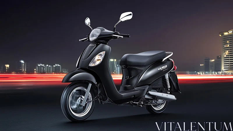 Matte black city scooter against dynamic light trails.