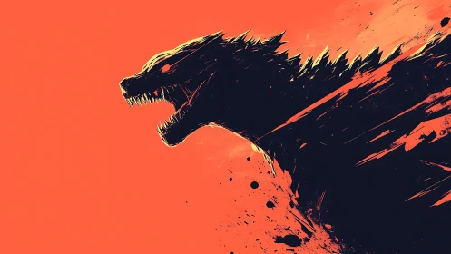 Digital painting kaiju silhouette with explosive motion field.