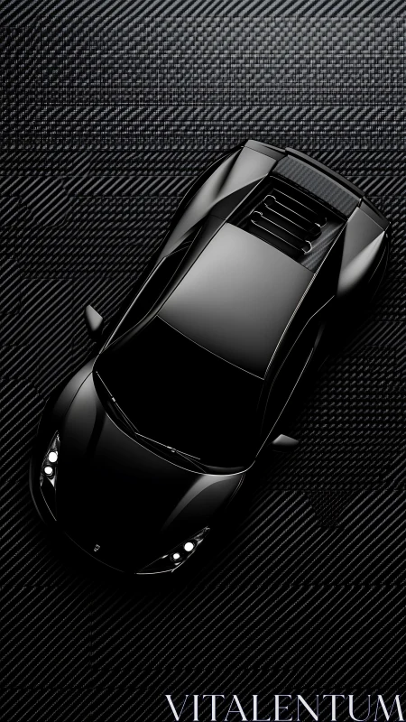 Black supercar silhouette on carbon fiber ground.