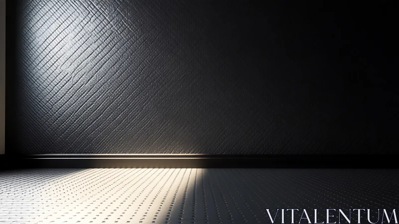 Minimalist interior wall with light on perforated floor.