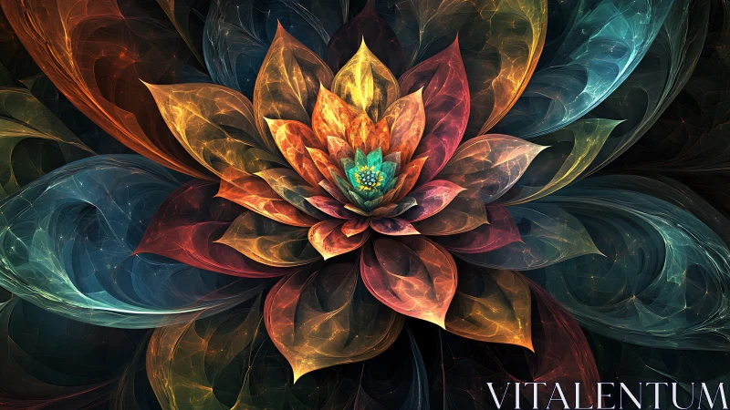 Fractal lotus bloom with luminous multicolor layered petals.