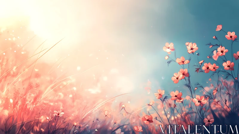 Luminous Floral Field: Digital Rendering of Ethereal Bloom Landscape.