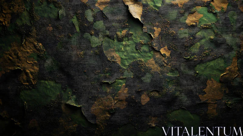 Aged camouflage surface reveals coarse underlying mesh texture