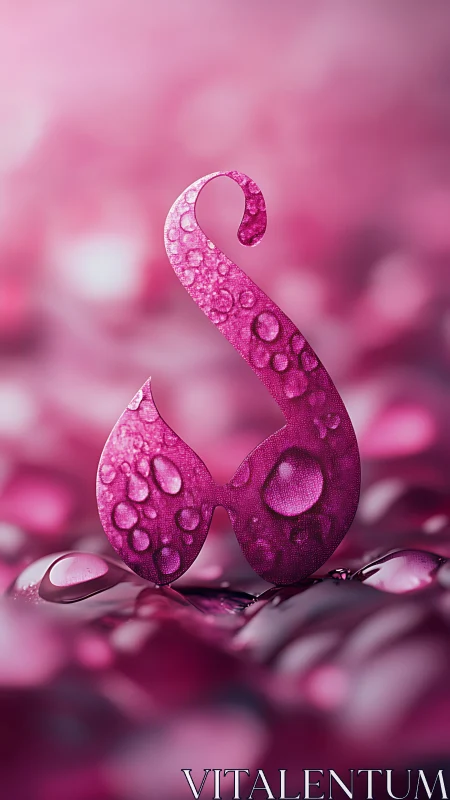 Ampersand icon with dewy droplets in magenta bokeh field.