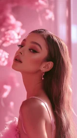 Soft pink portrait uses shallow depth of field and directional rim light