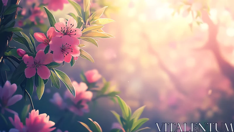 Pink Petals Catch the Dawn's Golden Whisper