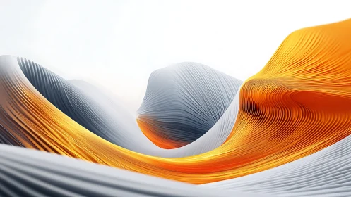 Abstract orange and white flowing curved 3D wave forms.