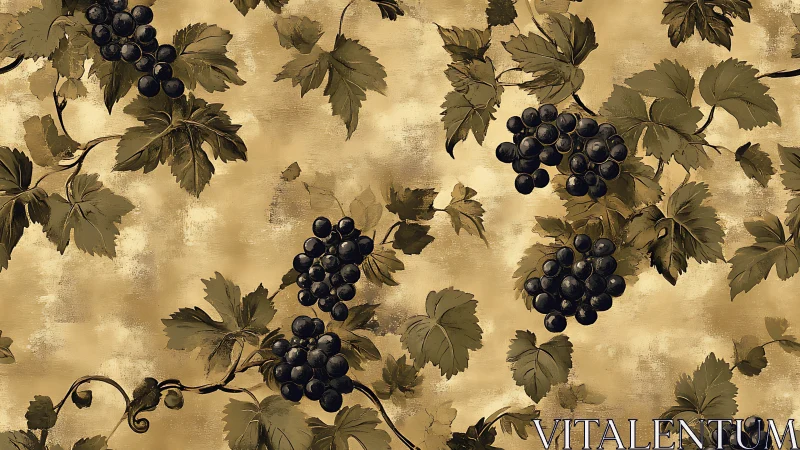 Grapevine clusters on muted ochre textured background.