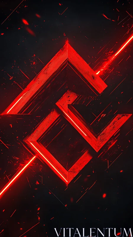 Red extruded chevron geometry with intersecting laser diagonals.