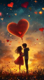 Two Hearts Soaring: Love Ascending Through Golden Skies.