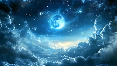 Moonlit clouds cradle a dreamy night sky full of stars