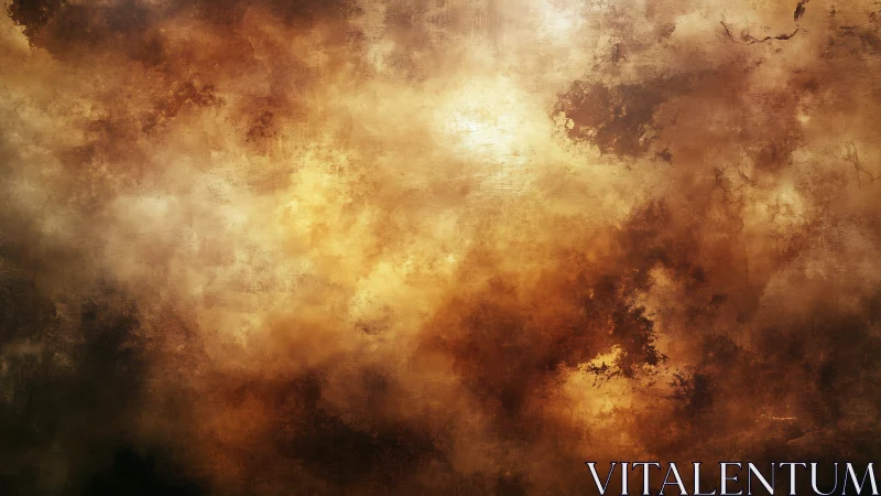 Burnished storm clouds swirl in a glowing abstract sky