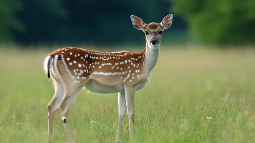 Photorealistic fawn study in shallow-depth meadow setting.
