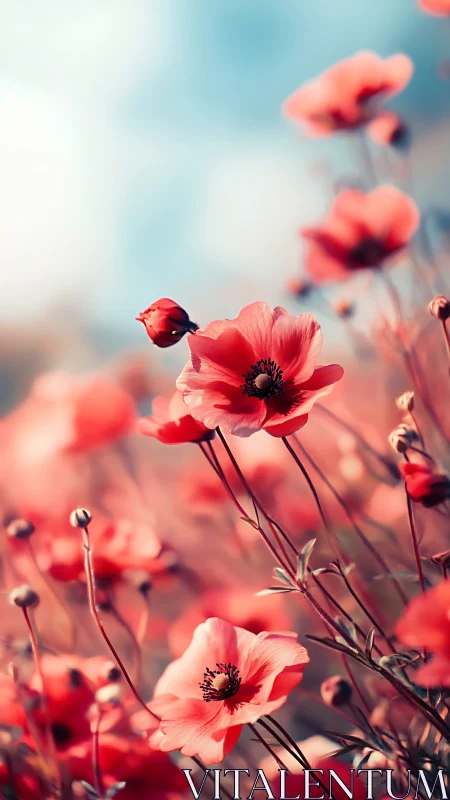 Red Poppies Dancing in Golden Sunlight.