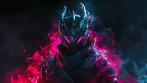 Neon void knight carves through swirling magenta smoke