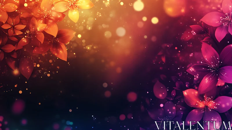 Glowlit floral bokeh blooms over deep gradient dusk field.