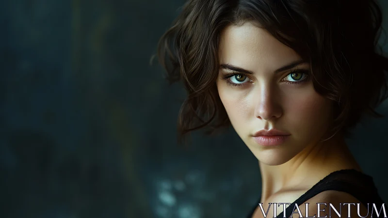 Portrait captures close-cropped view of woman against dark background