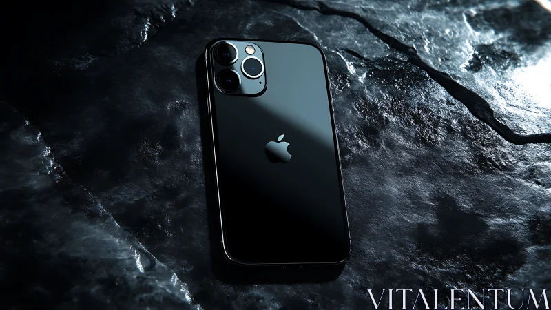 iPhone 11 Pro Max on dark textured stone surface.