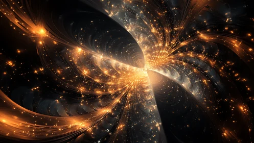 Radiant golden energy vortex curves through deep space