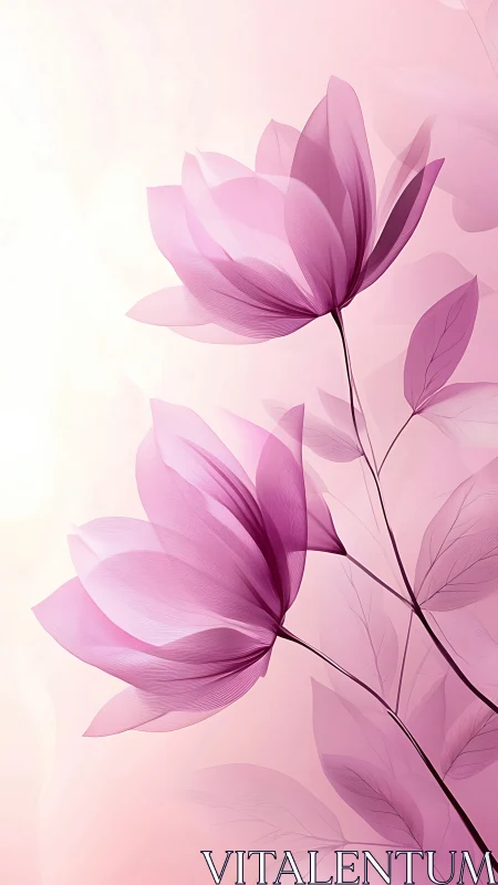 Pink Translucent Flowers on Gradient Background