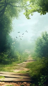 Enchanted Forest Path Where Light Dances Through Green.
