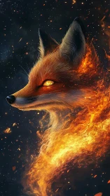 Volumetric fire envelops fox profile with high-detail fur rendering