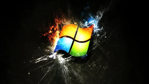 Shattered neon window cresting through a cosmic blackout.