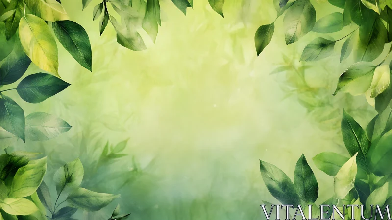 Lush green foliage frame surrounds soft gradient light field.