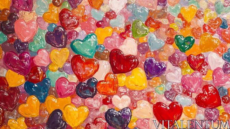 Aggregation of translucent heart-shaped objects in varied chromatic composition.