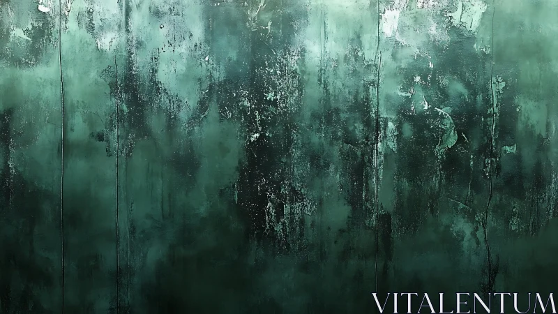Deep emerald patina wall with textured abstract weathering.