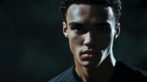 Quiet strength in the spotlight of a shadowed portrait.