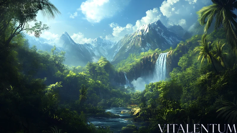 Tropical Mountain Valley Waterfall - Paradise Landscape.