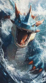 Sea dragon lunges upward through turbulent ocean waves