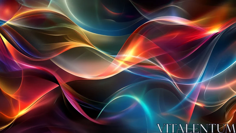 Shimmering neon light waves flow across a deep cosmic void