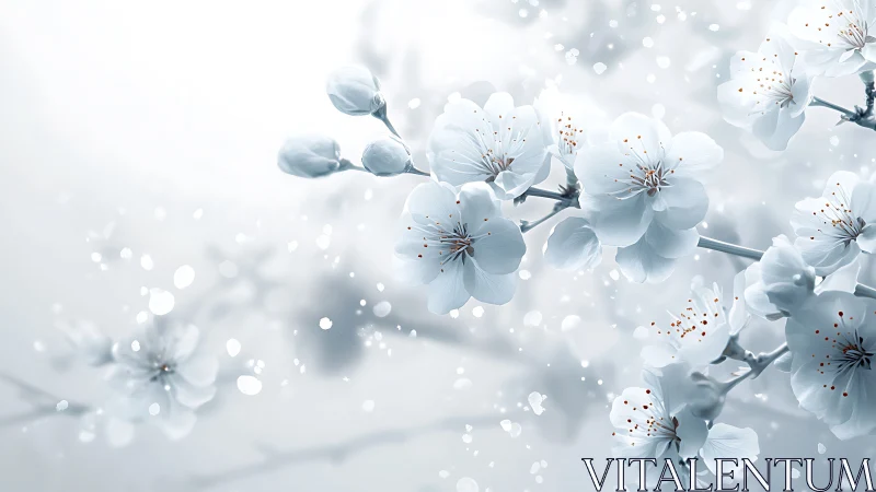 Delicate White Blossoms Drift in Ethereal Bokeh.