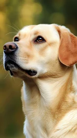 Yellow labrador retriever portrait in soft outdoor light.