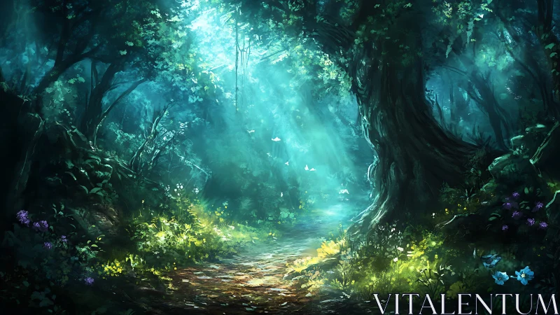 Mystical Forest Grotto with Bioluminescent Flora.