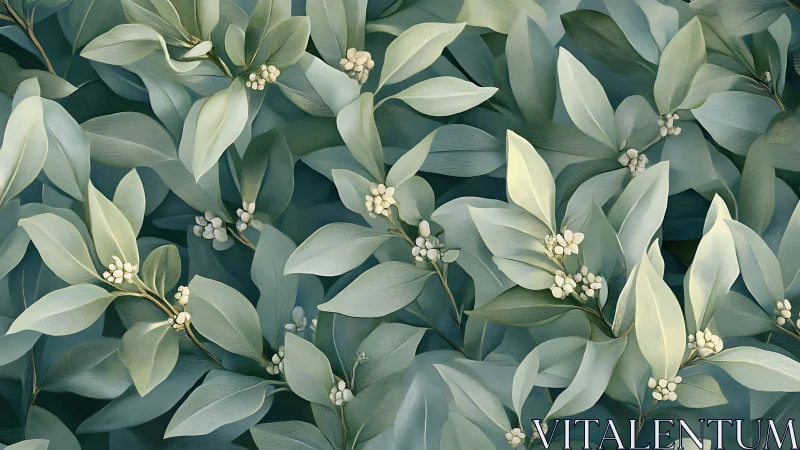 Layered eucalyptus leaves in soft teal botanical pattern.