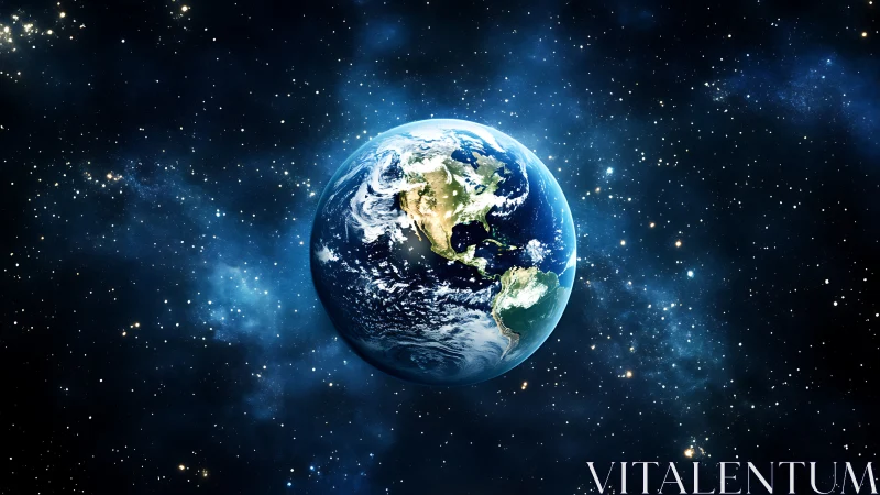 Digital rendering shows Earth centered against dense starfield