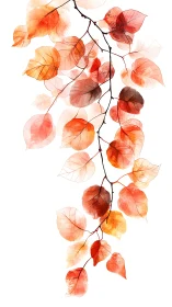 Autumn branch showcases translucent watercolor leaves cascade