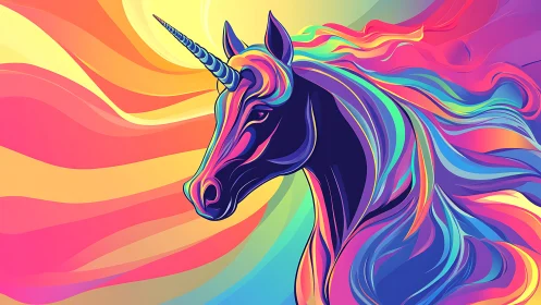 Neon gradient unicorn portrait with flowing abstract mane.