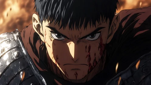 Battle-scarred warrior staring down the storm of chaos.