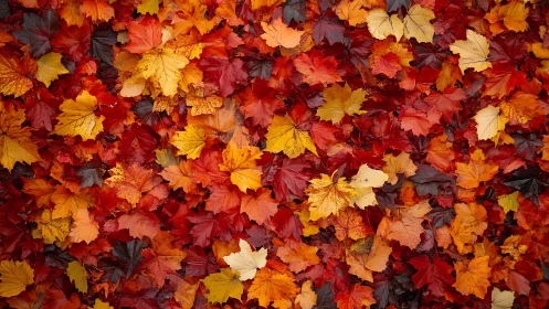Autumn maple leaves cover ground in dense overlapping layer