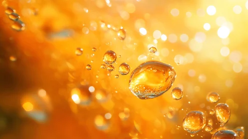 Golden droplets drift through a sunlit amber dreamscape.