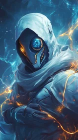 Cloaked cybernetic sentinel with bi-chromatic optical core.