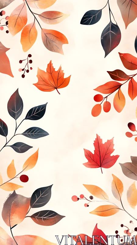 Graceful watercolor autumn leaves on soft cream ground.