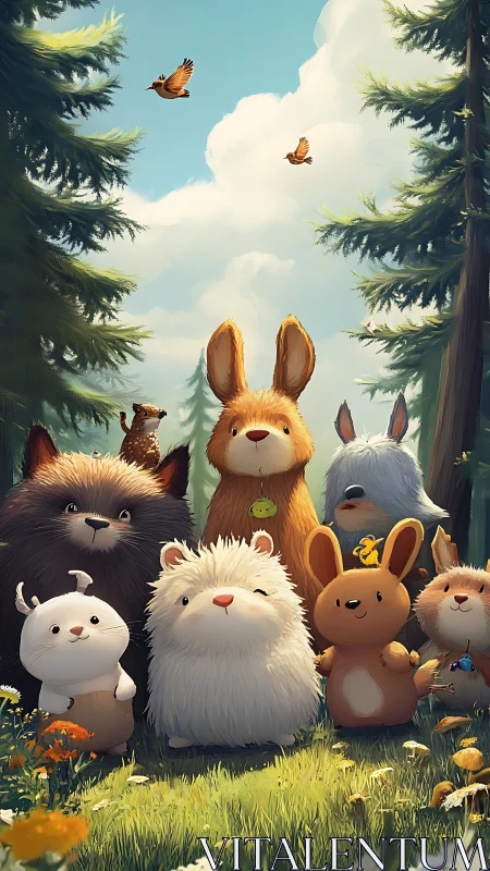Forest critter friends gathered for a sunny woodland hello.